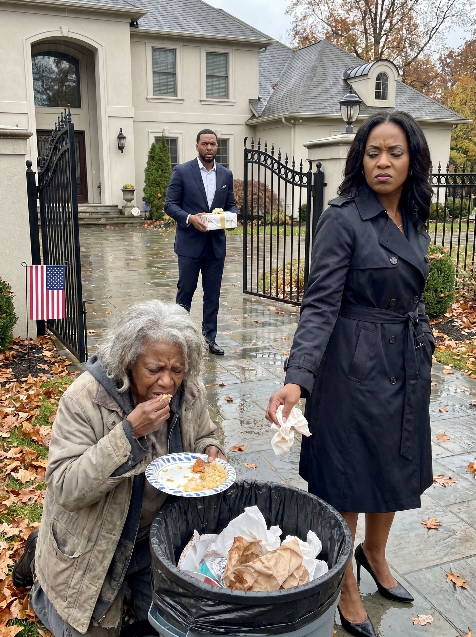 Billionaire Flies Home on Thanksgiving, Finds Wife Forcing His Sick Mother to Eat Garbage Behind the Trash Cans… What He Did Next Stunned Everyone…