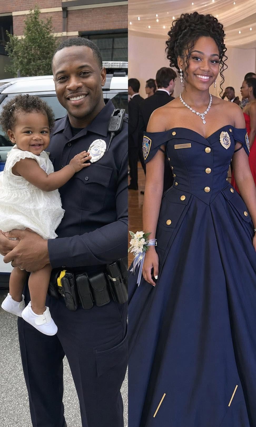 My Daughter Made Her Prom Dress Out of Her Late Father’s Uniform – When Her Mean Classmate Poured Punch on It, the Girl’s Mother Grabbed the Mic and Said Something That Froze the Whole Gym