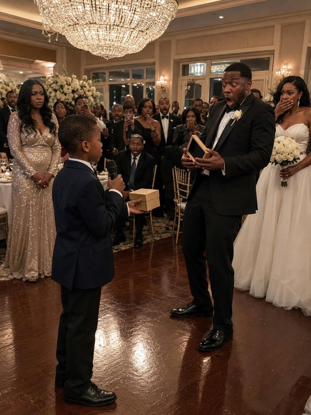 My ex-husband cheated on me, left me and our son, and still invited us to his wedding. During his speech, he laughed and said, “Leaving that trash was the best decision of my life!” The crowd burst into laughter. Then my son calmly took the microphone. “I brought a special gift for you, Dad,” he said, handing him a box. When my ex opened it, his scream silenced the entire room.