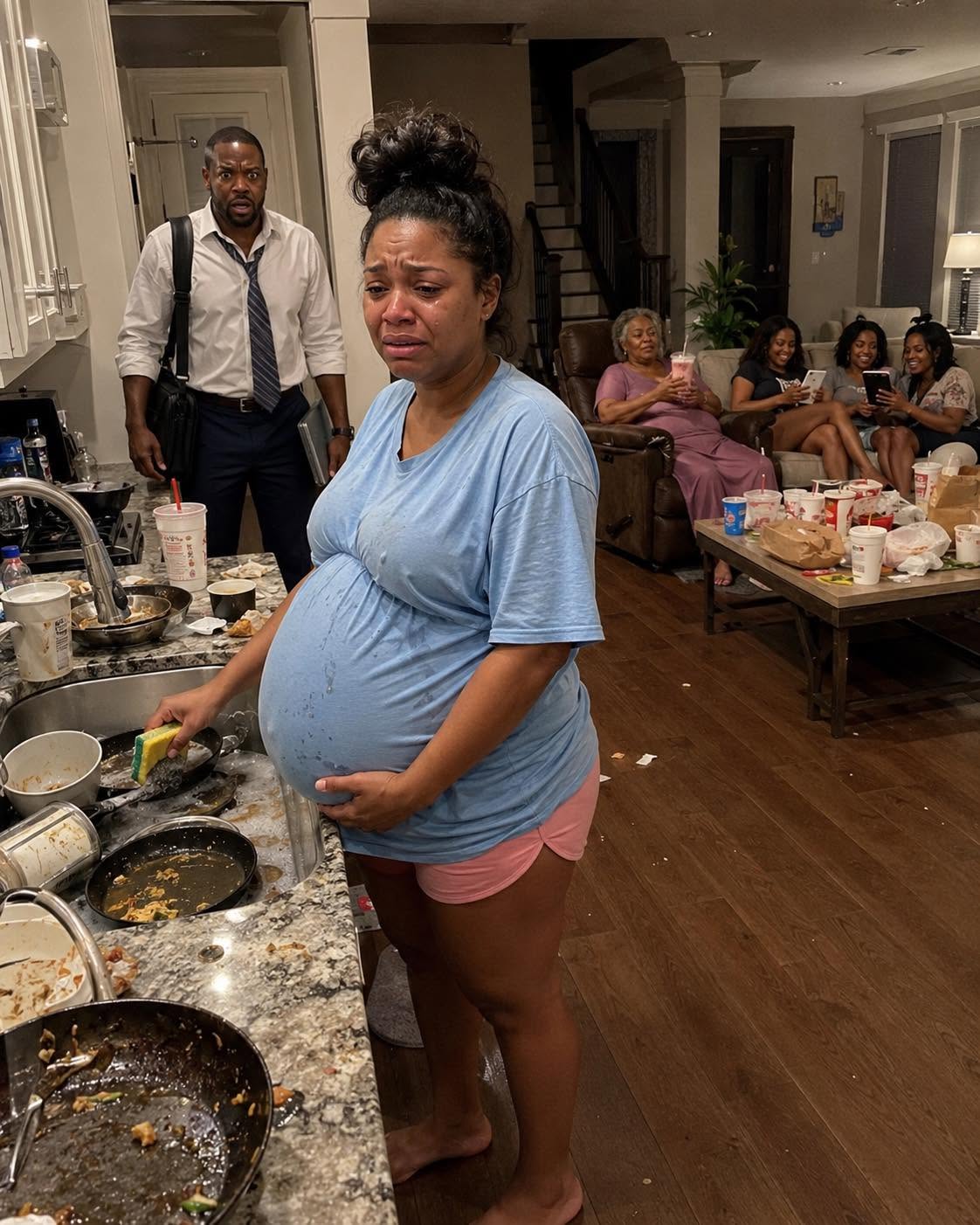He came home at 10 P.M. and found his 8-MONTH PREG.NANT WIFE WASHING DISHES ALONE while his family laughed in the living room … but after discovering they had THROWN AWAY HER MEDIC.ATION, he looked at them and said, “Your comfortable life ends tonight” …